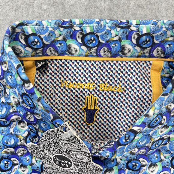 NWT Visconti Black Mens Medium M Button Down Shirt All Over Print Soda Can RARE - Picture 4 of 11